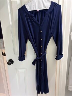 Lilly Pulitzer Navy Button-Front Belted Dress